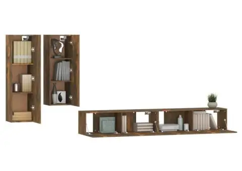 Set dulapuri TV, 4 piese, stejar fumuriu, lemn prelucrat - 4/5