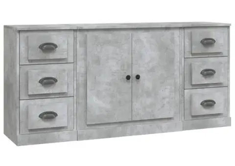 Servante, 3 piese, gri beton, lemn prelucrat - 2/5