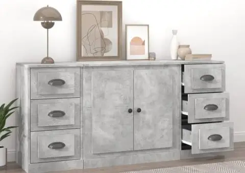 Servante, 3 piese, gri beton, lemn prelucrat - 3/5