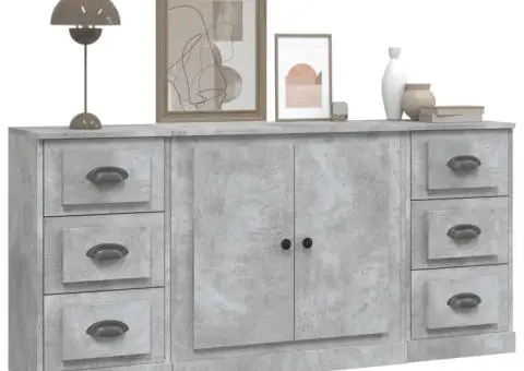 Servante, 3 piese, gri beton, lemn prelucrat - 4/5