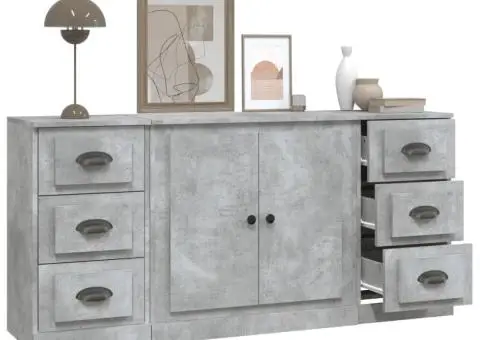 Servante, 3 piese, gri beton, lemn prelucrat - 5/5