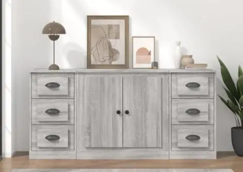 Servantă, 3 buc., sonoma gri, lemn prelucrat - 1/5