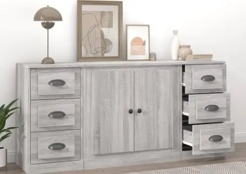 Servantă, 3 buc., sonoma gri, lemn prelucrat - 3/5