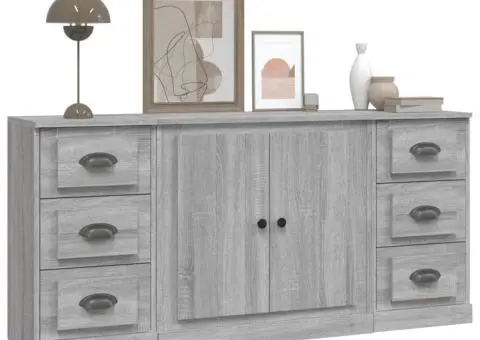 Servantă, 3 buc., sonoma gri, lemn prelucrat - 4/5