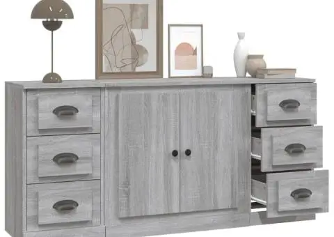 Servantă, 3 buc., sonoma gri, lemn prelucrat - 5/5