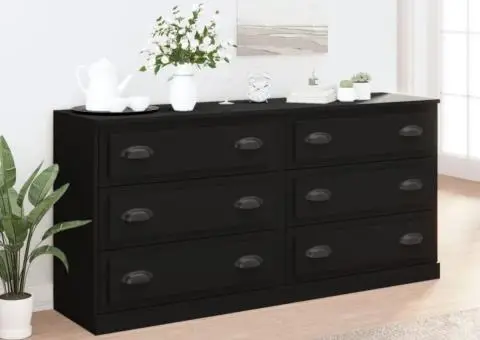 Servante, 2 piese, negru, lemn prelucrat - 1/5