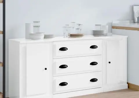 Servante, 3 piese, alb extralucios, lemn prelucrat - 1/5