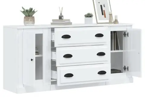 Servante, 3 piese, alb extralucios, lemn prelucrat - 4/5