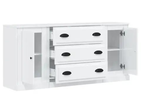 Servante, 3 piese, alb extralucios, lemn prelucrat - 5/5