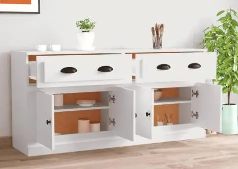 Servante, 2 piese, alb, lemn prelucrat - 3/5