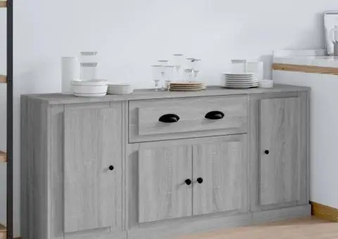 Servantă, 3 buc., sonoma gri, lemn prelucrat - 1/5