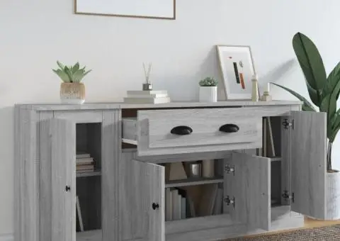 Servantă, 3 buc., sonoma gri, lemn prelucrat - 3/5