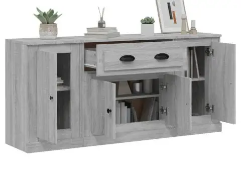 Servantă, 3 buc., sonoma gri, lemn prelucrat - 4/5