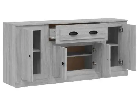 Servantă, 3 buc., sonoma gri, lemn prelucrat - 5/5