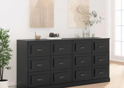 Servante, 2 piese, negru, lemn prelucrat - 1/5