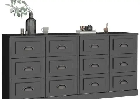 Servante, 2 piese, negru, lemn prelucrat - 3/5