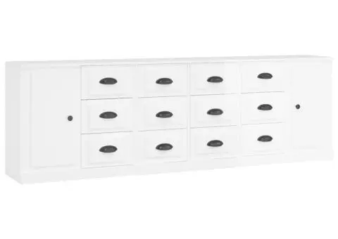 Servante, 3 piese, alb extralucios, lemn prelucrat - 2/5