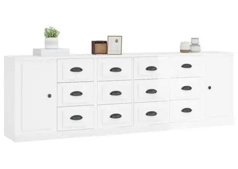 Servante, 3 piese, alb extralucios, lemn prelucrat - 3/5