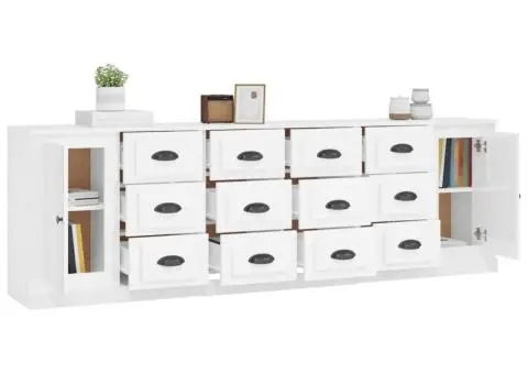 Servante, 3 piese, alb extralucios, lemn prelucrat - 4/5