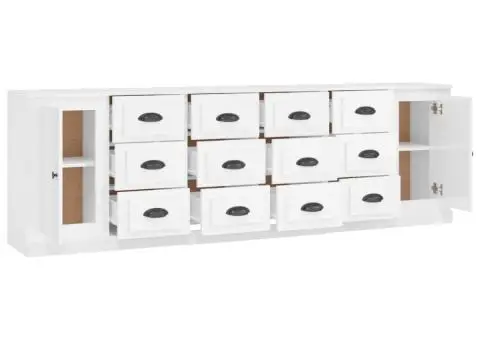 Servante, 3 piese, alb extralucios, lemn prelucrat - 5/5