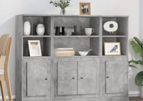 Dulapuri înalte, 3 buc., gri beton, lemn prelucrat - 1/5