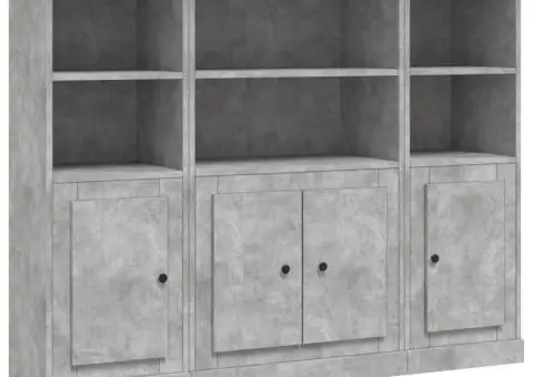 Dulapuri înalte, 3 buc., gri beton, lemn prelucrat - 2/5