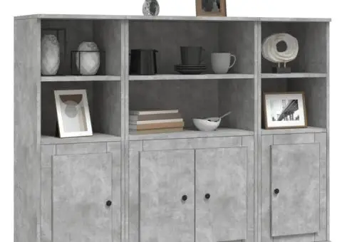 Dulapuri înalte, 3 buc., gri beton, lemn prelucrat - 3/5