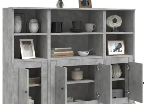 Dulapuri înalte, 3 buc., gri beton, lemn prelucrat - 4/5