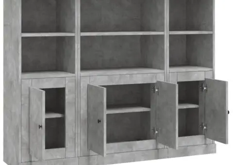 Dulapuri înalte, 3 buc., gri beton, lemn prelucrat - 5/5