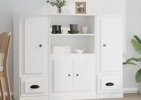 Dulapuri înalte, 3 piese, alb, lemn prelucrat - 1/5