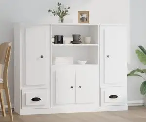 vidaXL Dulapuri înalte, 3 piese, alb, lemn prelucrat