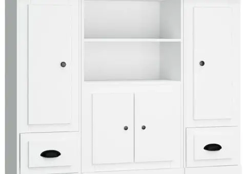 Dulapuri înalte, 3 piese, alb, lemn prelucrat - 2/5