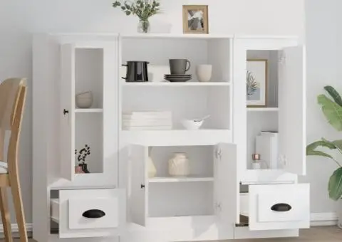 Dulapuri înalte, 3 piese, alb, lemn prelucrat - 3/5