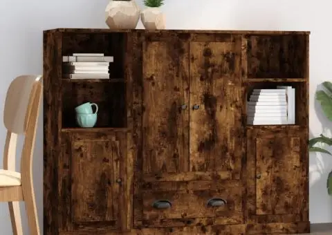 Dulapuri înalte, 3 buc., stejar fumuriu, lemn prelucrat - 1/5