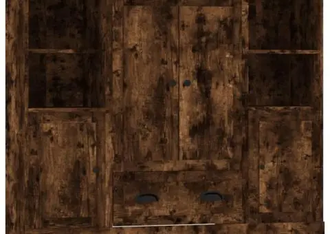 Dulapuri înalte, 3 buc., stejar fumuriu, lemn prelucrat - 2/5