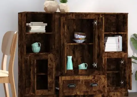 Dulapuri înalte, 3 buc., stejar fumuriu, lemn prelucrat - 3/5