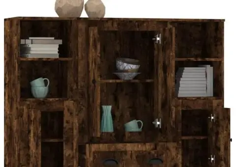 Dulapuri înalte, 3 buc., stejar fumuriu, lemn prelucrat - 5/5