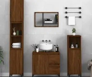 vidaXL Set dulapuri de baie, 3 piese, stejar maro, lemn prelucrat