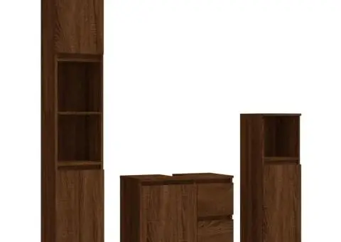 Set dulapuri de baie, 3 piese, stejar maro, lemn prelucrat - 2/5