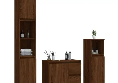 Set dulapuri de baie, 3 piese, stejar maro, lemn prelucrat - 3/5