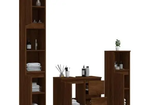 Set dulapuri de baie, 3 piese, stejar maro, lemn prelucrat - 4/5