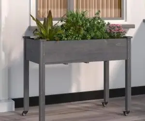 vidaXL Jardinieră pe roți cu căptușeală 118x59x80cm lemn masiv de brad