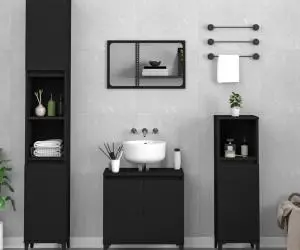 vidaXL Set mobilier de baie, 3 piese, negru, lemn compozit