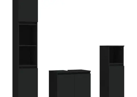 Set mobilier de baie, 3 piese, negru, lemn compozit - 2/5