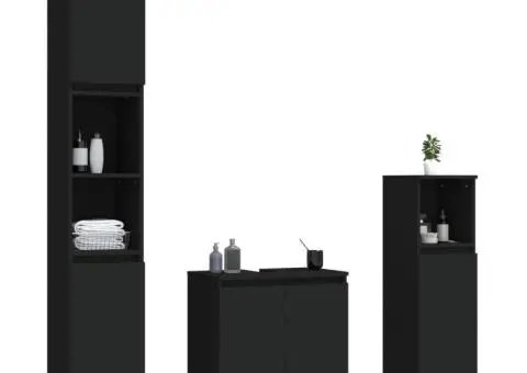 Set mobilier de baie, 3 piese, negru, lemn compozit - 3/5