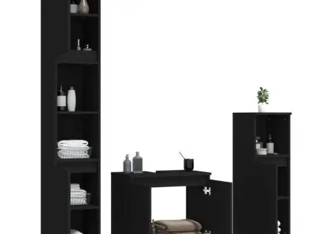 Set mobilier de baie, 3 piese, negru, lemn compozit - 4/5