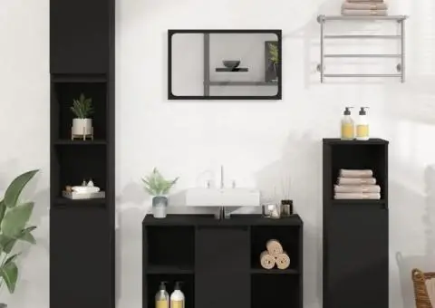 Set mobilier de baie, 3 piese, negru, lemn compozit - 1/5