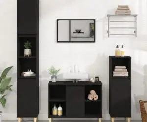 vidaXL Set mobilier de baie, 3 piese, negru, lemn compozit