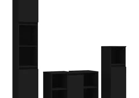 Set mobilier de baie, 3 piese, negru, lemn compozit - 2/5