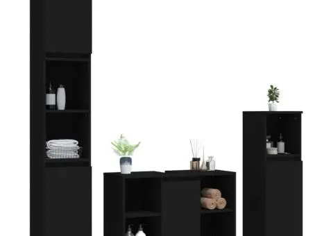 Set mobilier de baie, 3 piese, negru, lemn compozit - 3/5
